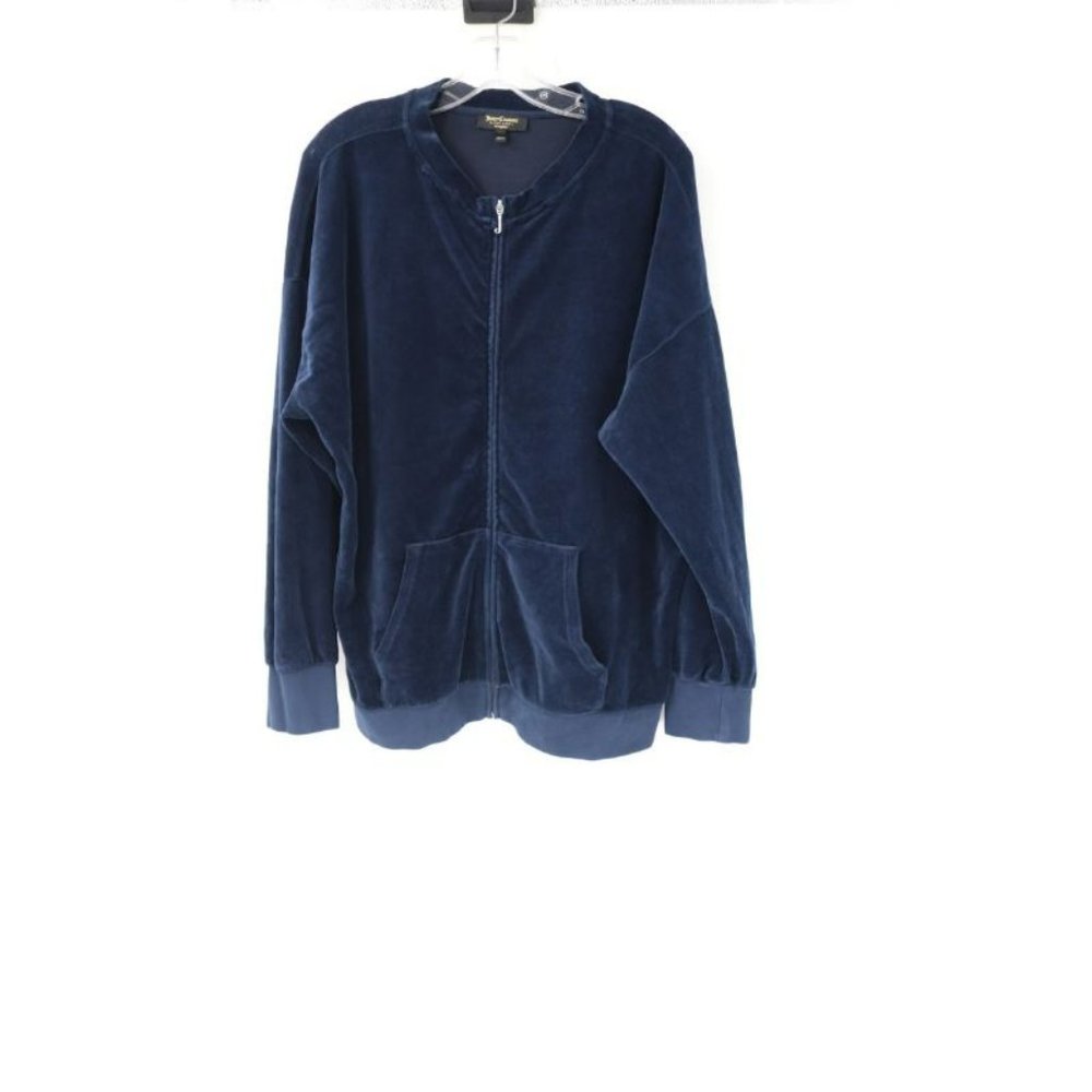 Juicy Couture velour track jacket‎ Womens Small Black Label Blue Full Zip soft
